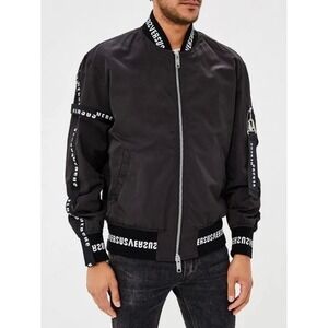 Versus Versace Y2K Black Bomber Jacket Logo Collar‎ Sleeve Hem Mens Sz US XL